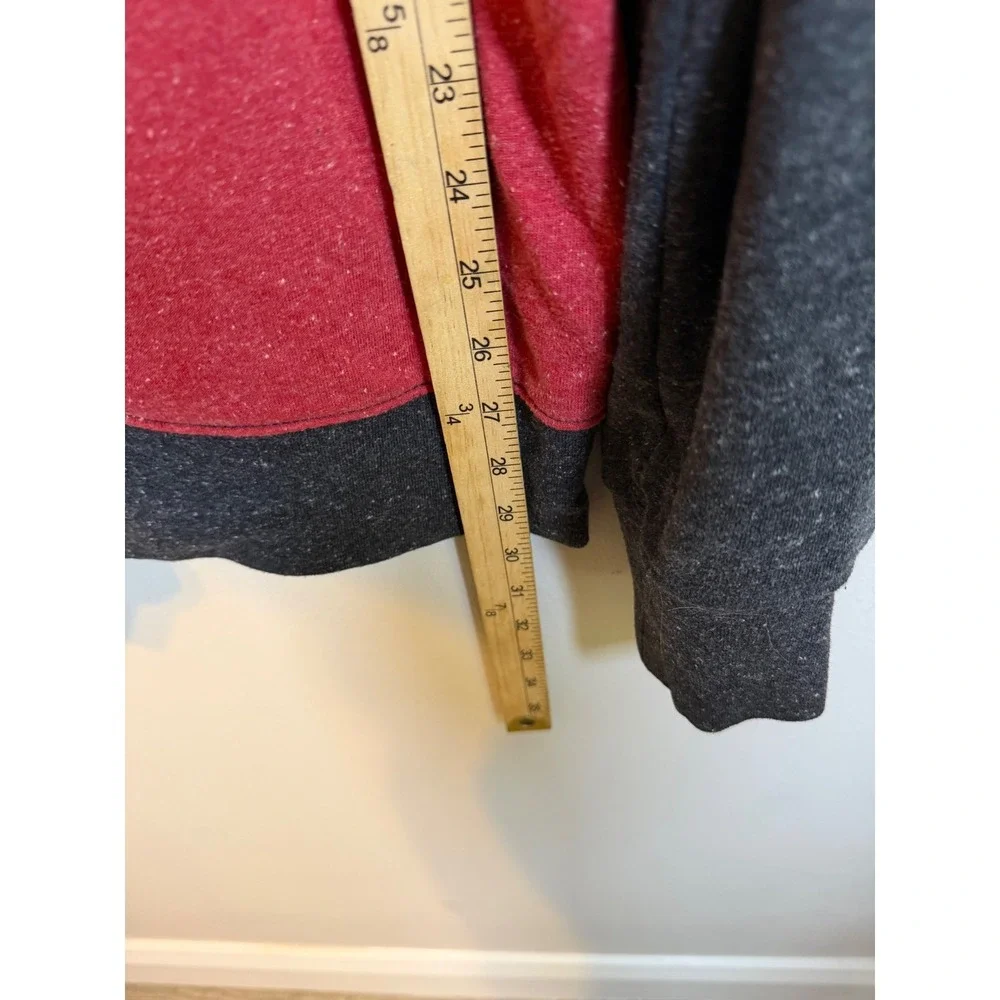 True Religion Mens Hoodie Raglan Graphic Sleeve Red Gray XL